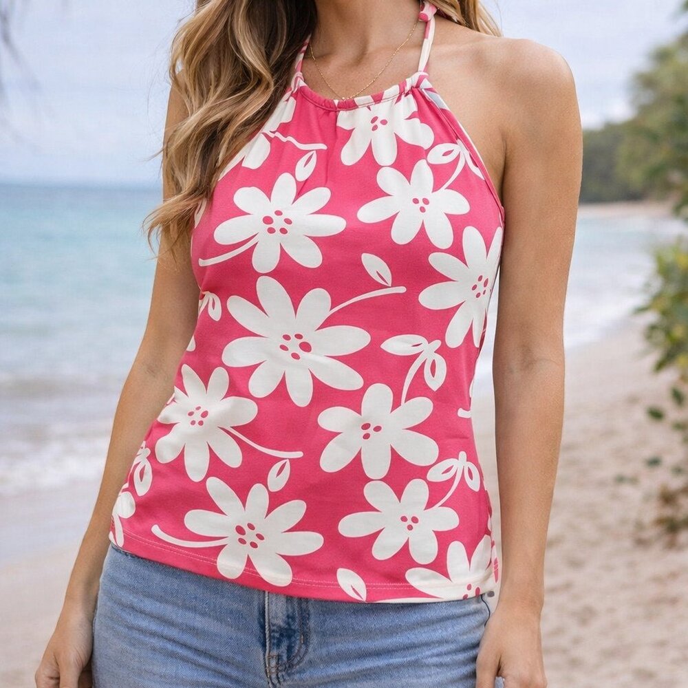 Pink and White Floral Halter Top